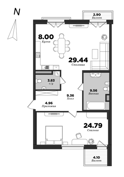 Prioritet, 1 bedroom, 92.04 m² | planning of elite apartments in St. Petersburg | М16